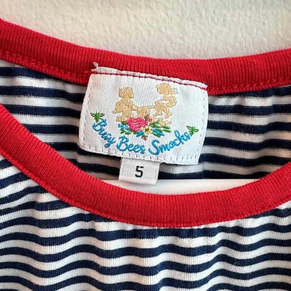 Striped Blue & White Long Sleeve Dress with Baseball Accents - Picture 2 of 6